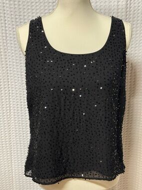 Talbots size 12 petite black sequins top like new